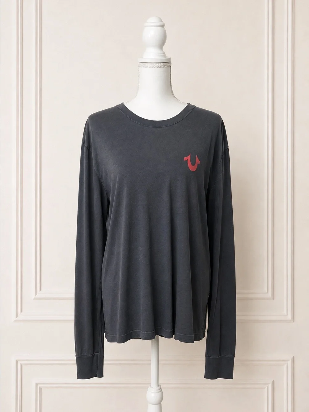 True Religion Men’s Long Sleeve Graphic Logo Tee Gray XXL Made in USA